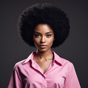 Confident Young Woman with Afro in Pink Shirt