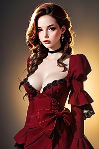 Victorian-Inspired Digital Portrait of Woman in Elegant Red Dress