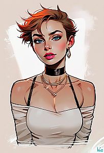 Young Woman with Auburn Hair in Off-Shoulder Top