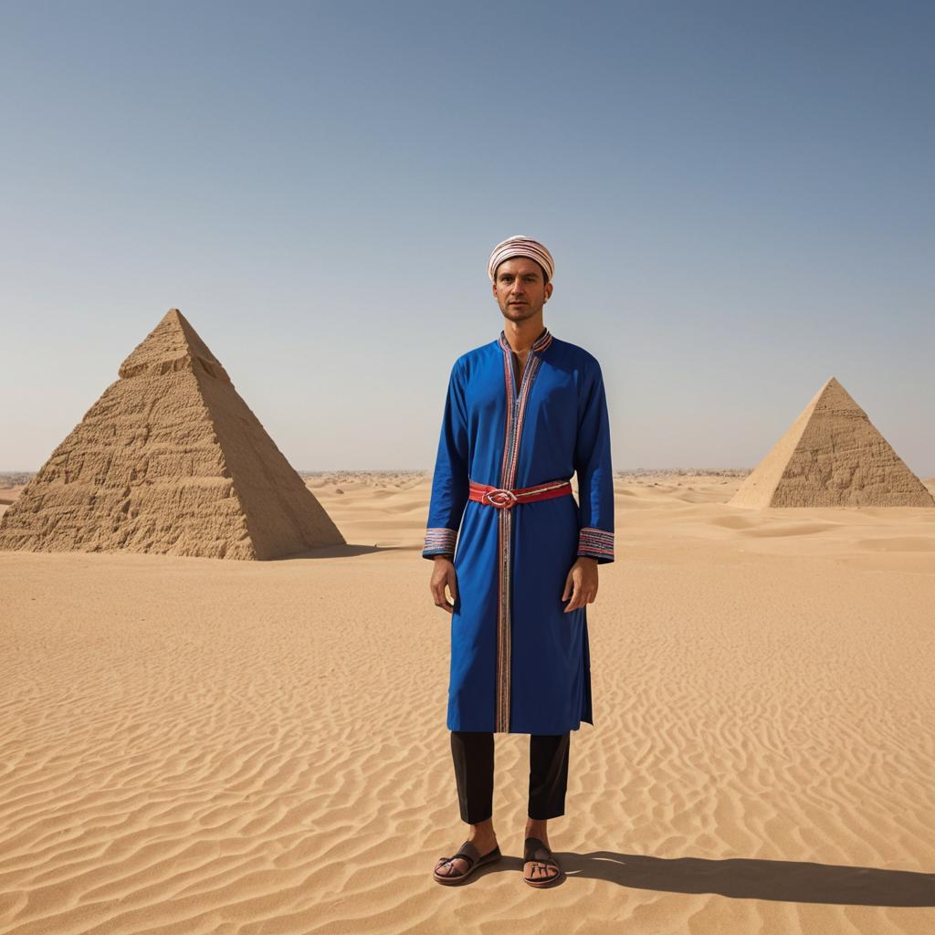 Man in Traditional Attire at the Pyramids