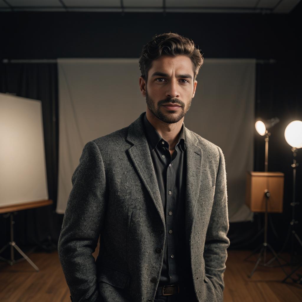 Stylish man in gray blazer and black shirt