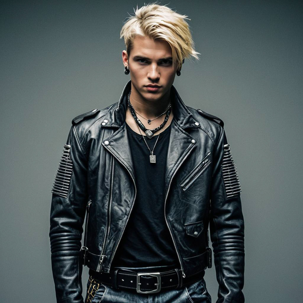 Young Man in Edgy Cyberpunk Fashion Young Man in Edgy Cyberpunk Fashion