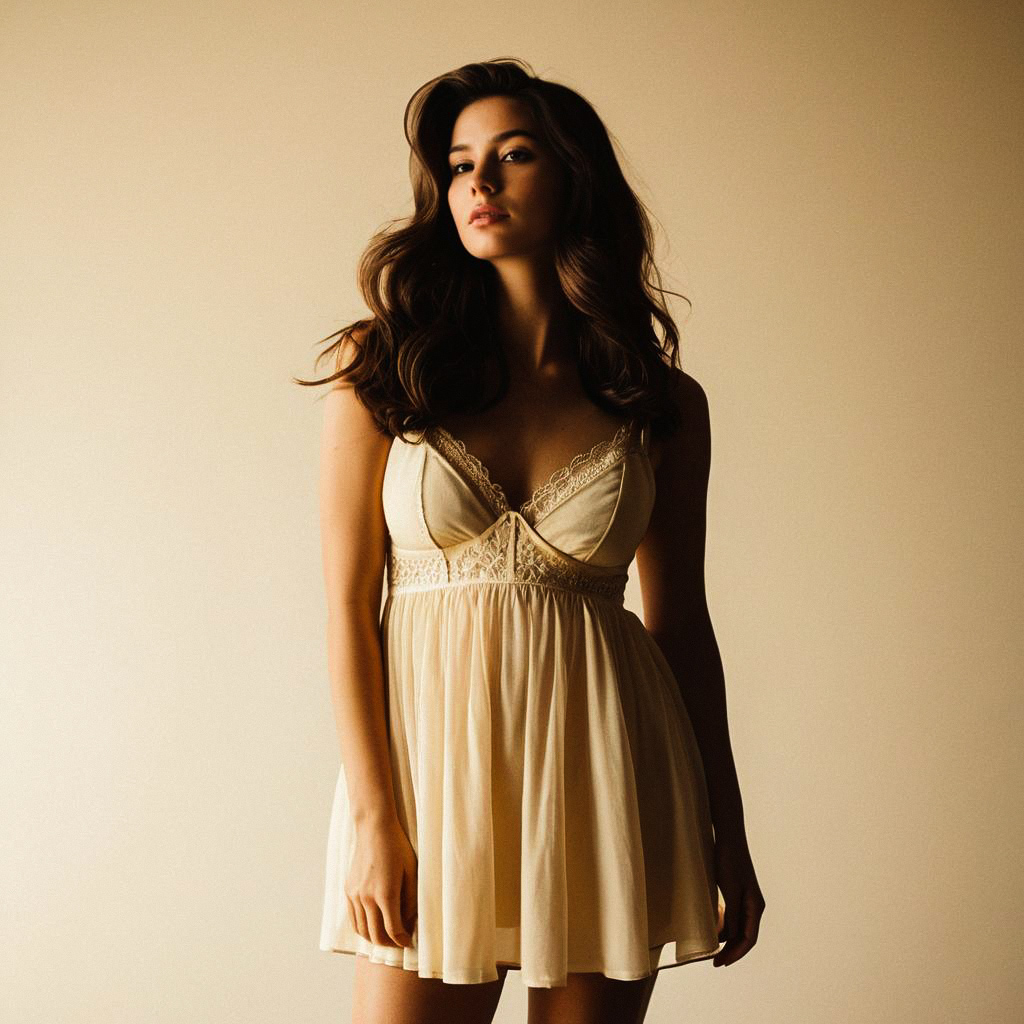 Confident Woman in Cream Lace Dress Confident Woman in Cream Lace Dress