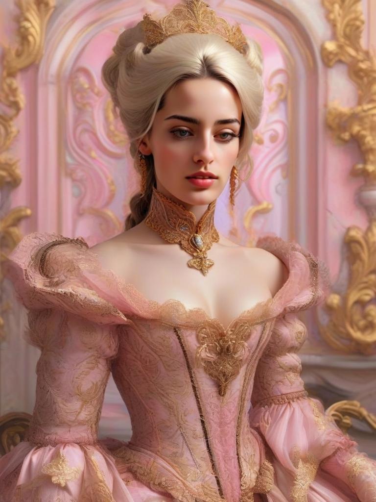 Regal Woman in Pastel Pink Baroque Gown