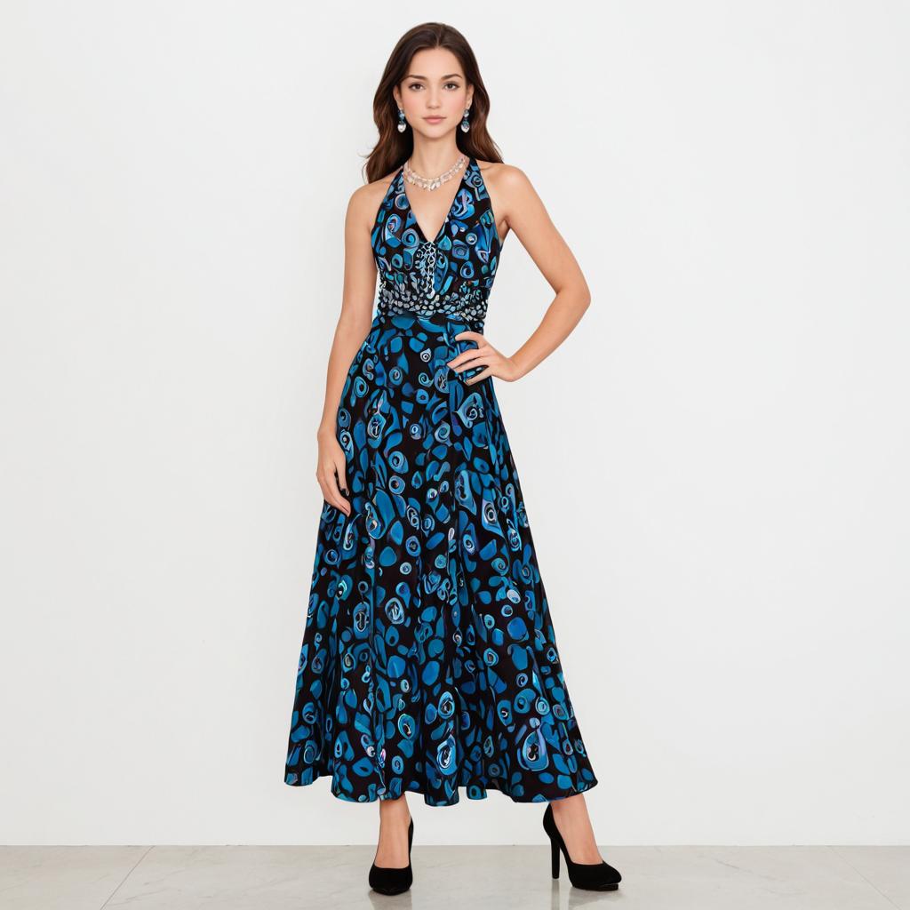 Confident Woman in Abstract Maxi Dress