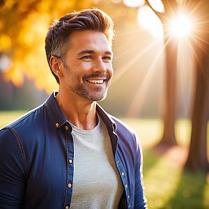 Smiling man outdoors in autumn