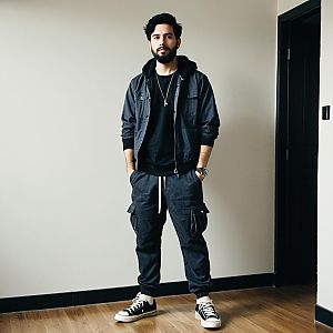 Young Man Wearing Baggy Streetwear Outfit Standing Indoors
