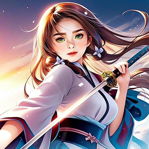 Hana Fire Emblem Anime Style Warrior Woman with Katana Sword Illustration