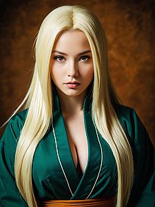 Realistic Tsunade Cosplay Woman in Green Costume