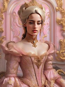 Regal Woman in Pastel Pink Baroque Gown
