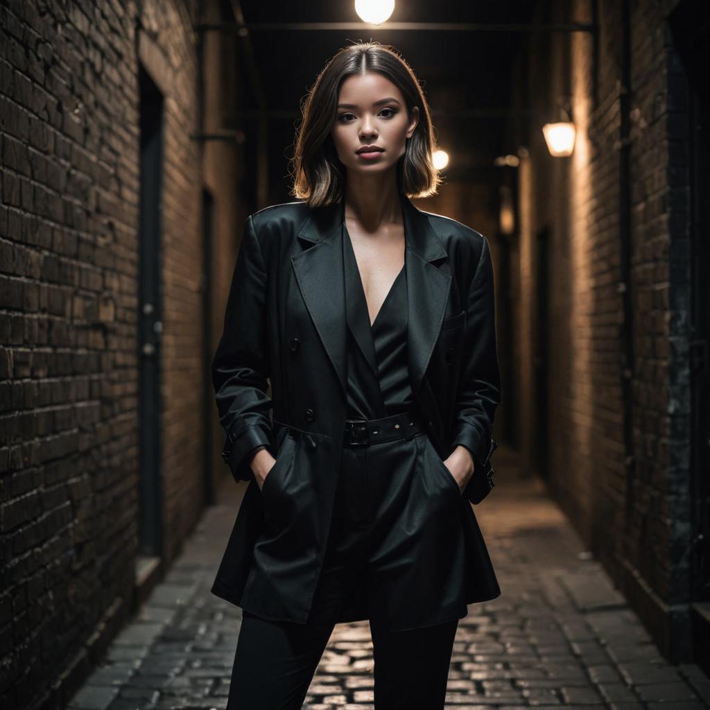 Confident Woman in Chic Black Blazer and Trousers