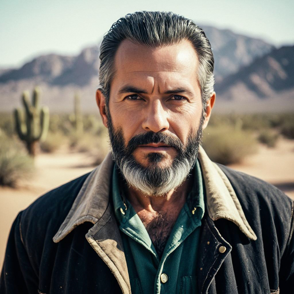 Rugged Man in Desert Landscape