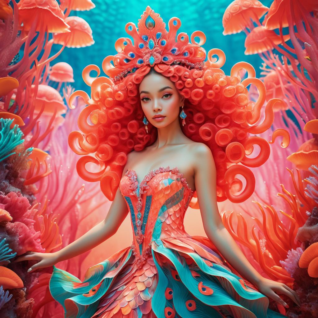 Vibrant Underwater Queen with Coral Headdress