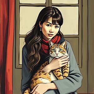 Woman with Tabby Cat Portrait