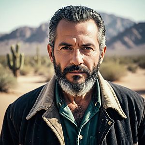 Rugged Man in Desert Landscape