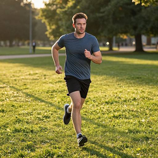 Man Running in Park on Sunny Day for Fitness and Exercise