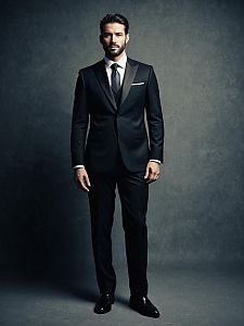 Elegant Man in Formal Black Suit Full Body Portrait
