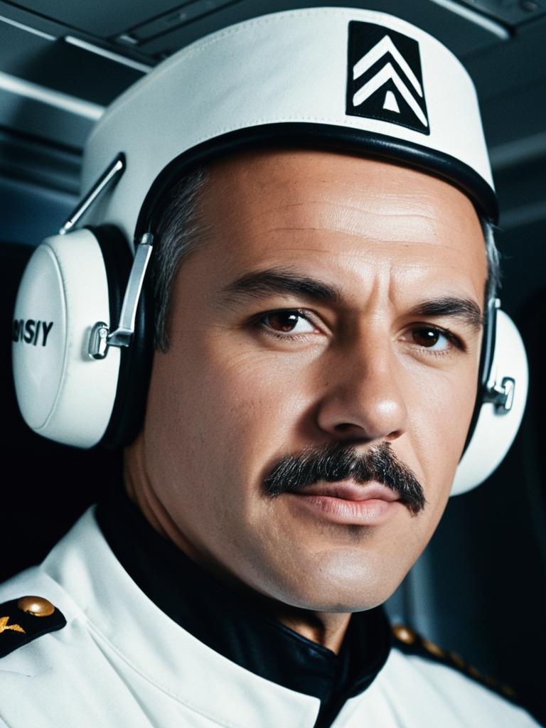 Man in Photorealistic Airliner Pilot Costume Headshot