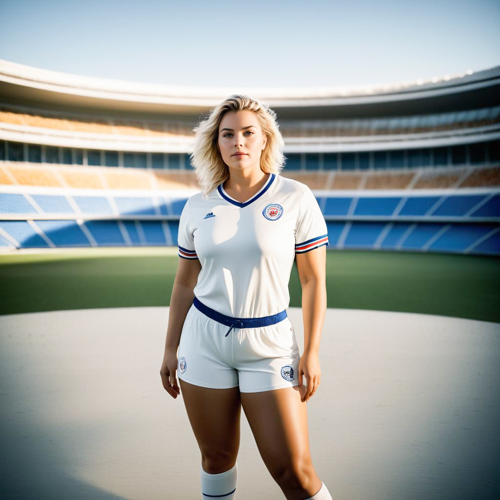 Confident Woman in Stylish Sports Uniform at Modern Stadium