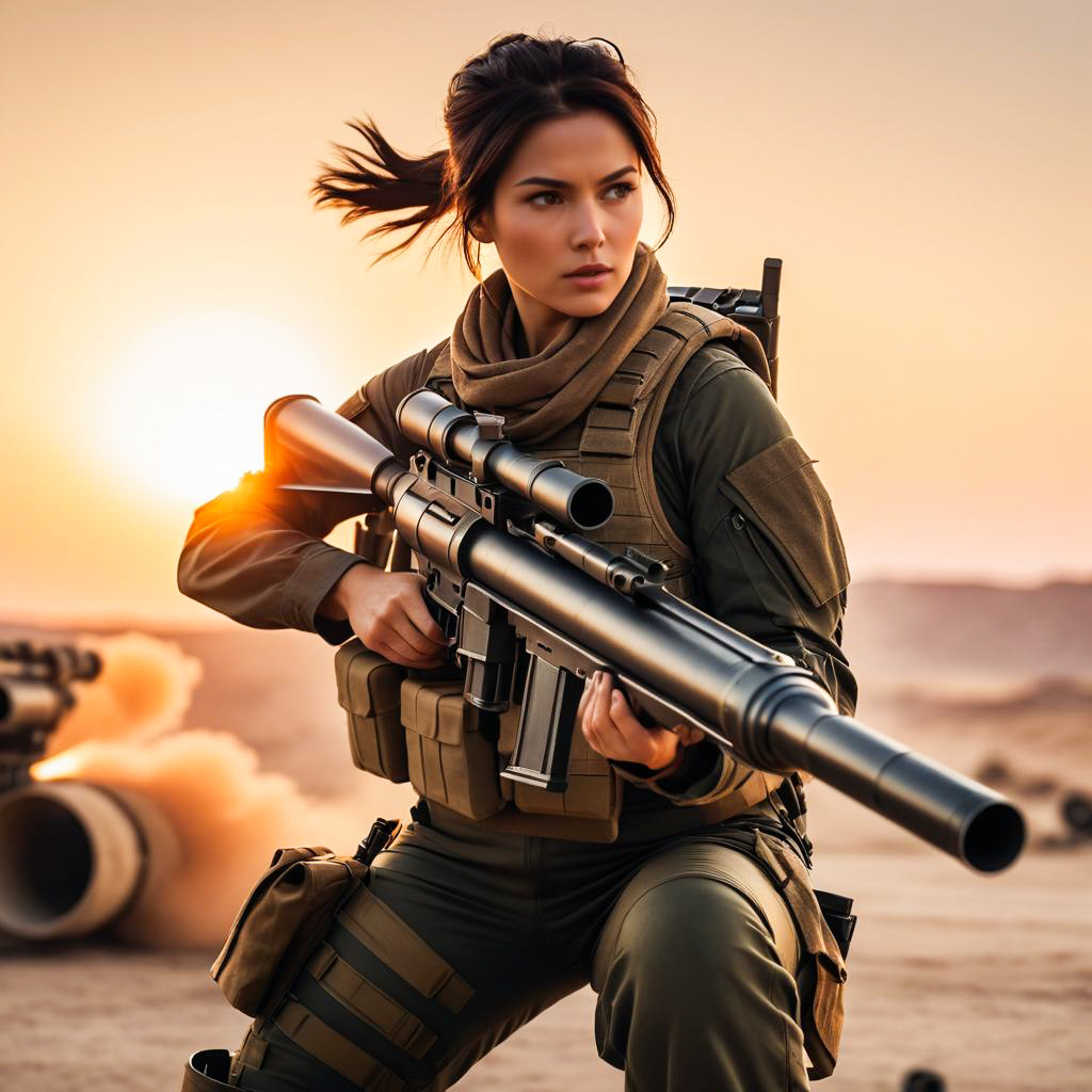 Woman in Tactical Gear at Sunset