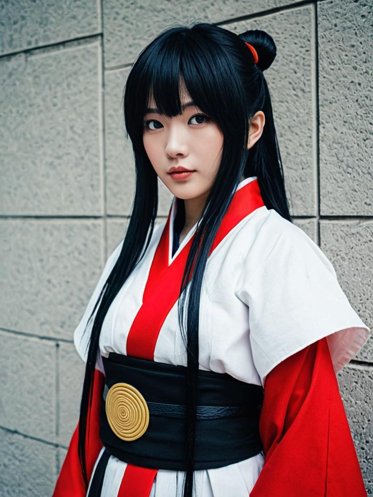 Sexy Cosplay Woman Wearing Kagura Costume Realistic Photo