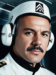 Man in Photorealistic Airliner Pilot Costume Headshot