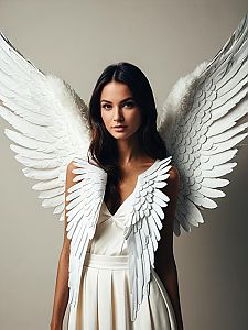 Elegant Woman with Extra Large Angel Wings Editorial Portrait