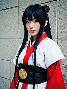 Sexy Cosplay Woman Wearing Kagura Costume Realistic Photo