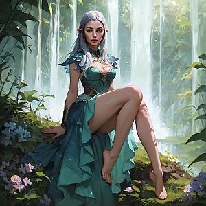 Ethereal Elf Woman by Waterfall