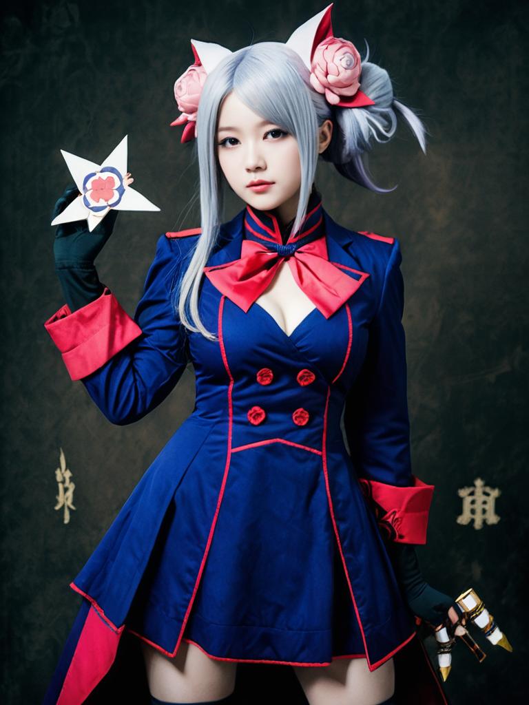 Sexy Vinsmoke Reiju Cosplay Woman in Blue and Red Anime Costume