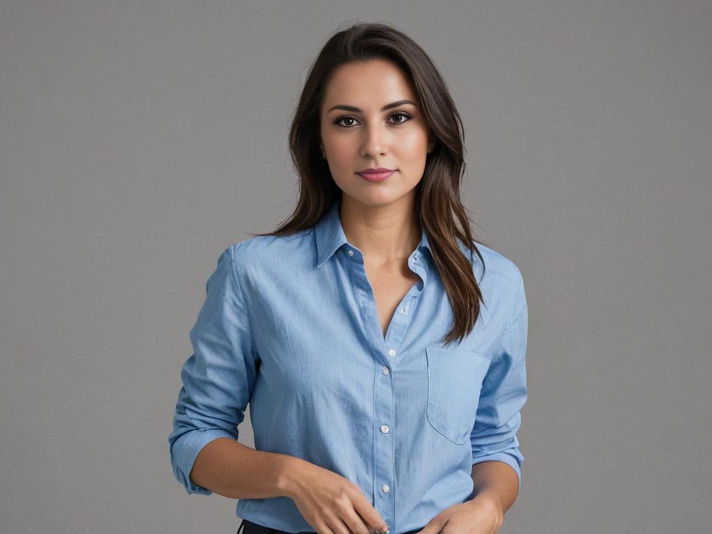 Confident Woman in Stylish Blue Shirt