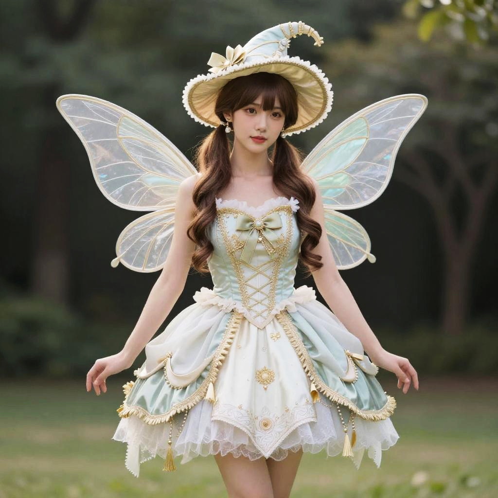 Merryweather Fairy Costume Woman in Pastel Dress with Wings and Hat