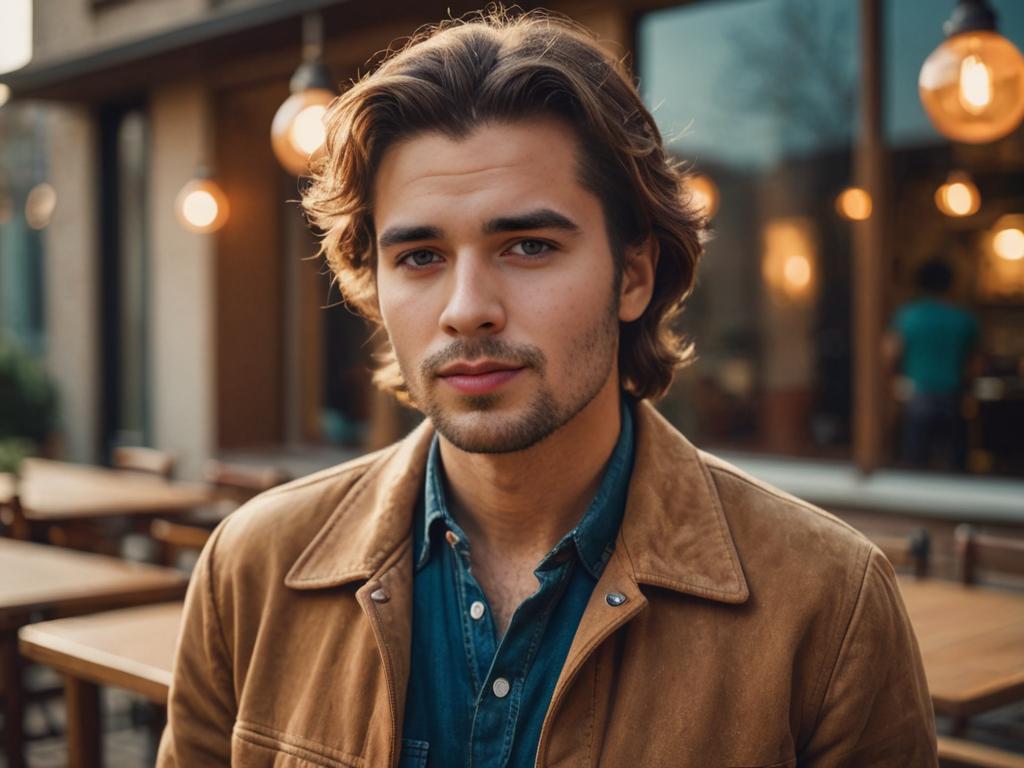 Stylish Man with 70s Hairstyle in Retro Fashion