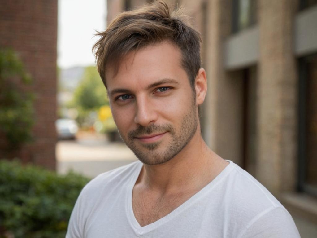 Charming Portrait of a Man in White T-Shirt