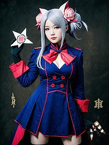 Sexy Vinsmoke Reiju Cosplay Woman in Blue and Red Anime Costume
