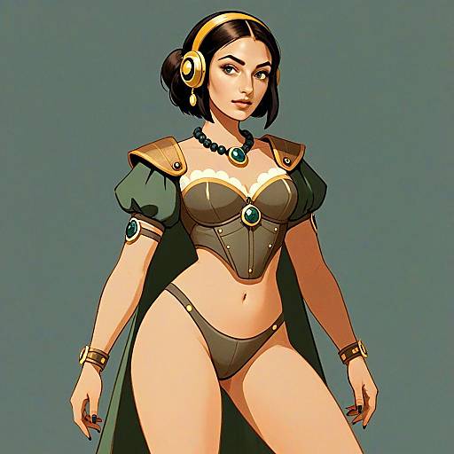 Fantasy Woman in Corset and Cape Digital Illustration