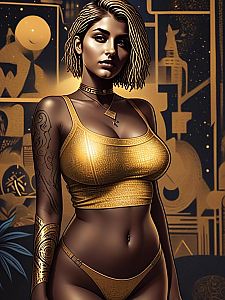 Confident Woman in Golden Outfit with Braids