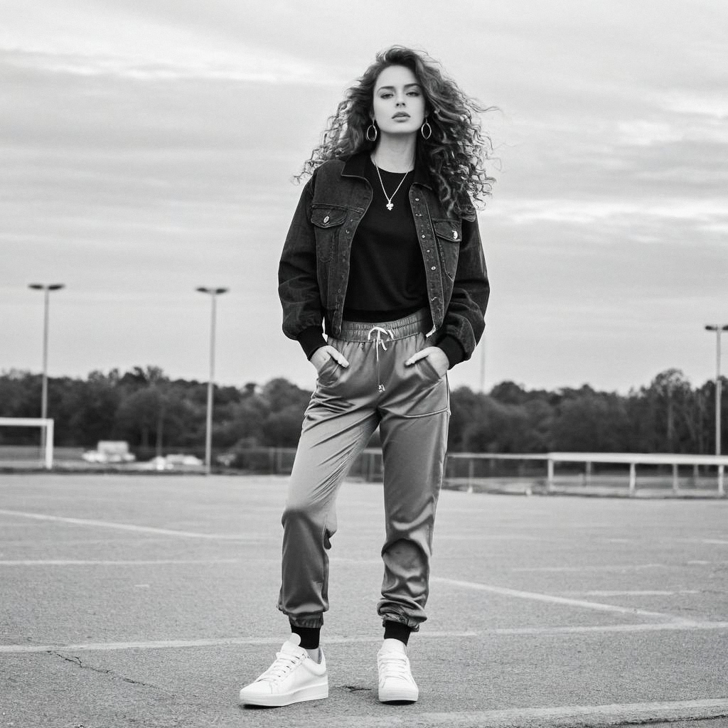 Confident Woman in Sporty Outfit in Parking Lot Confident Woman in Sporty Outfit in Parking Lot