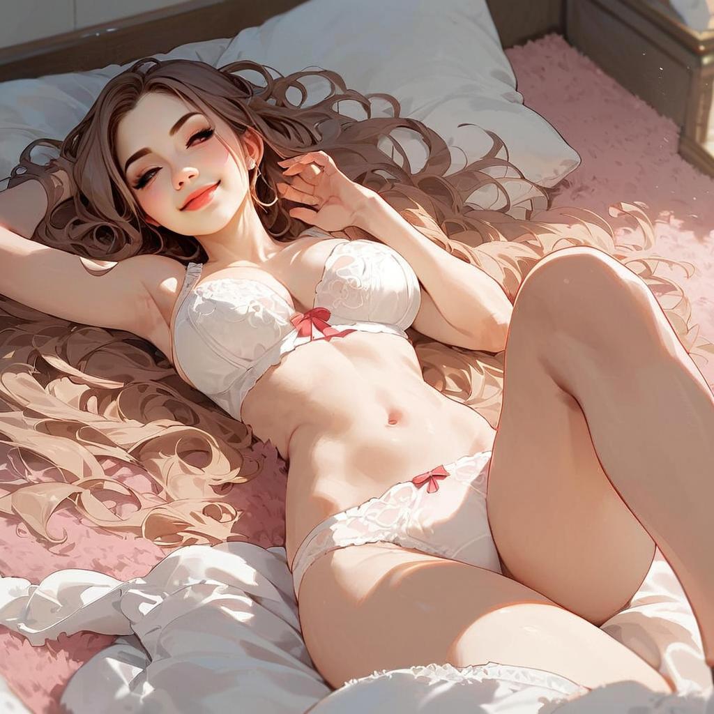 Anime Woman Relaxing in Lace Lingerie Digital Illustration