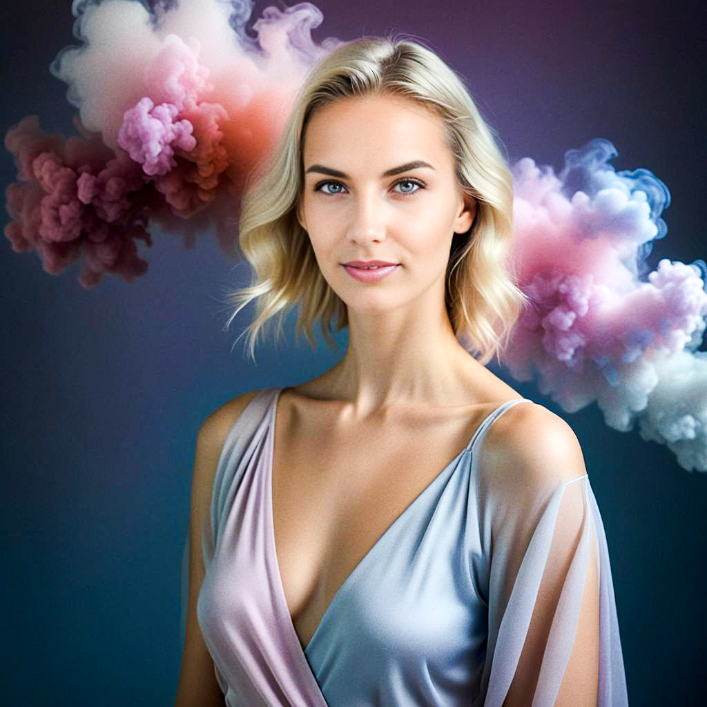 Dreamy Portrait of a Woman with Ethereal Clouds