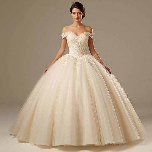 Elegant Off-the-Shoulder Ball Gown Wedding Dress with Lace Embroidery