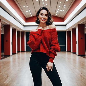 Confident Woman in Modern Hallway