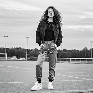 Confident Woman in Sporty Outfit in Parking Lot