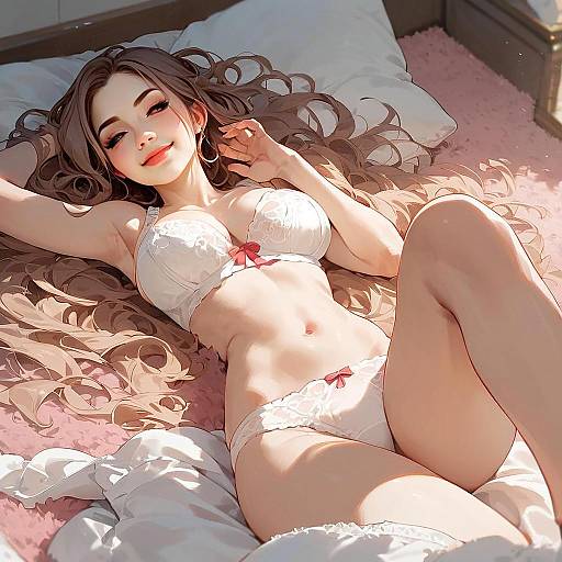 Anime Woman Relaxing in Lace Lingerie Digital Illustration