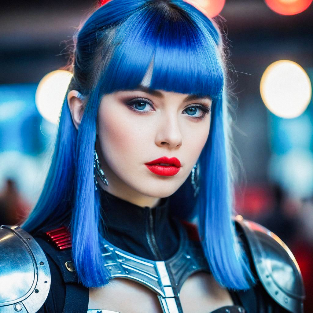 Futuristic Woman with Blue Hair and Armor Futuristic Woman with Blue Hair and Armor