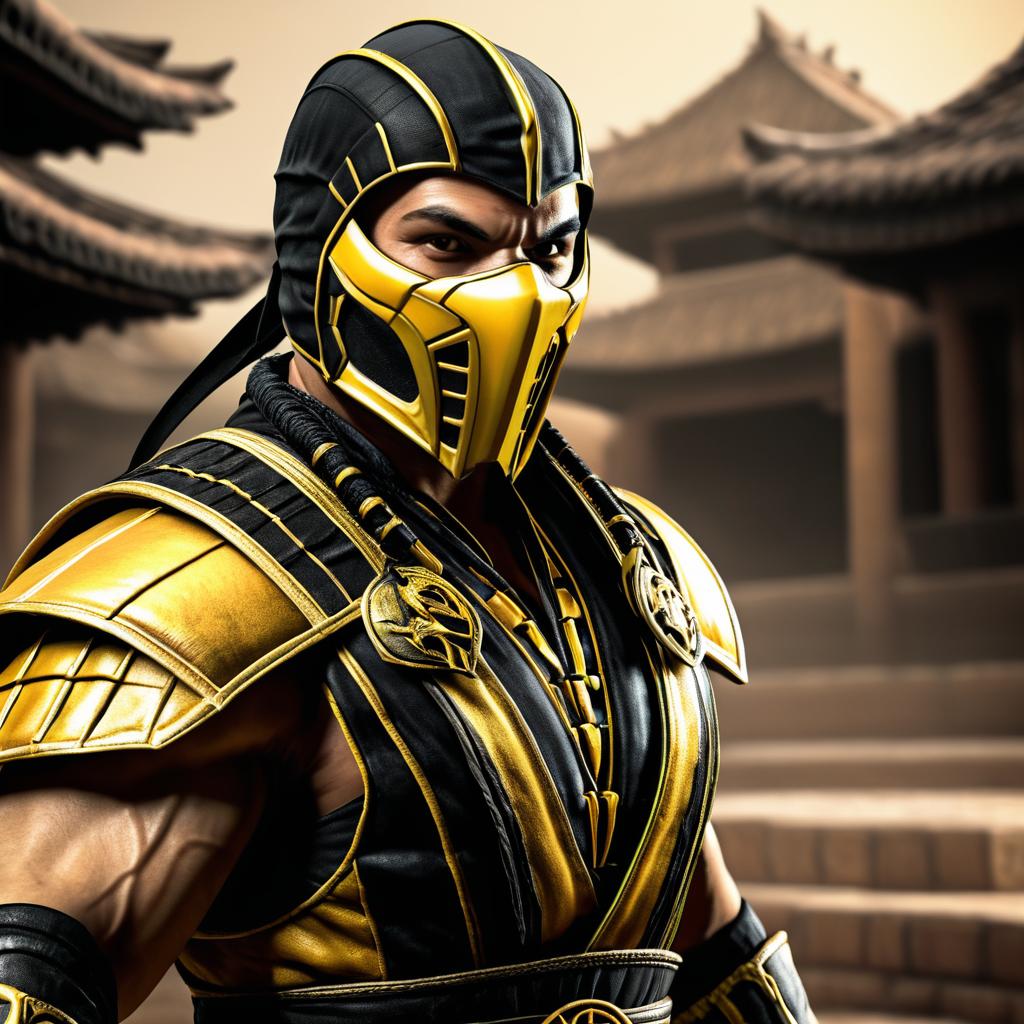 Scorpion-Inspired Character in Black and Yellow Costume