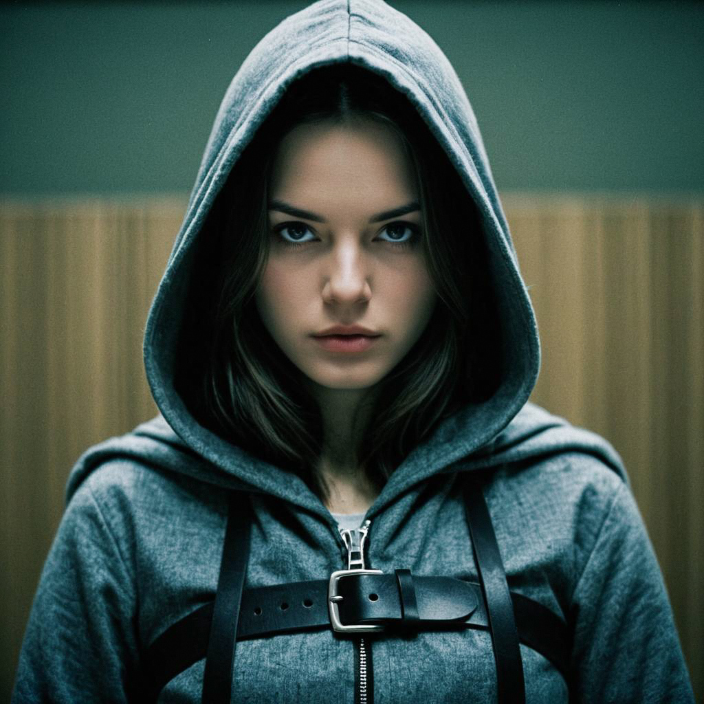 Woman in Grey Hoodie with Black Belt Woman in Grey Hoodie with Black Belt