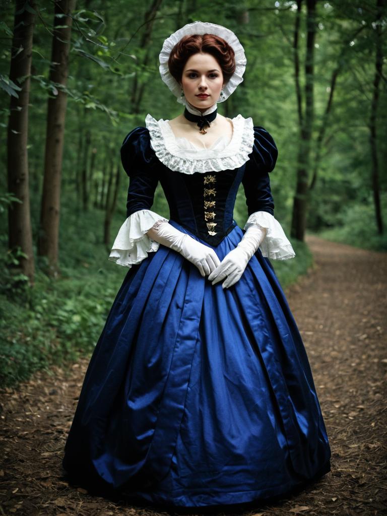 Victorian Miss Elizabeth Costume Full Body Cosplay Photo of Woman in Blue Dress