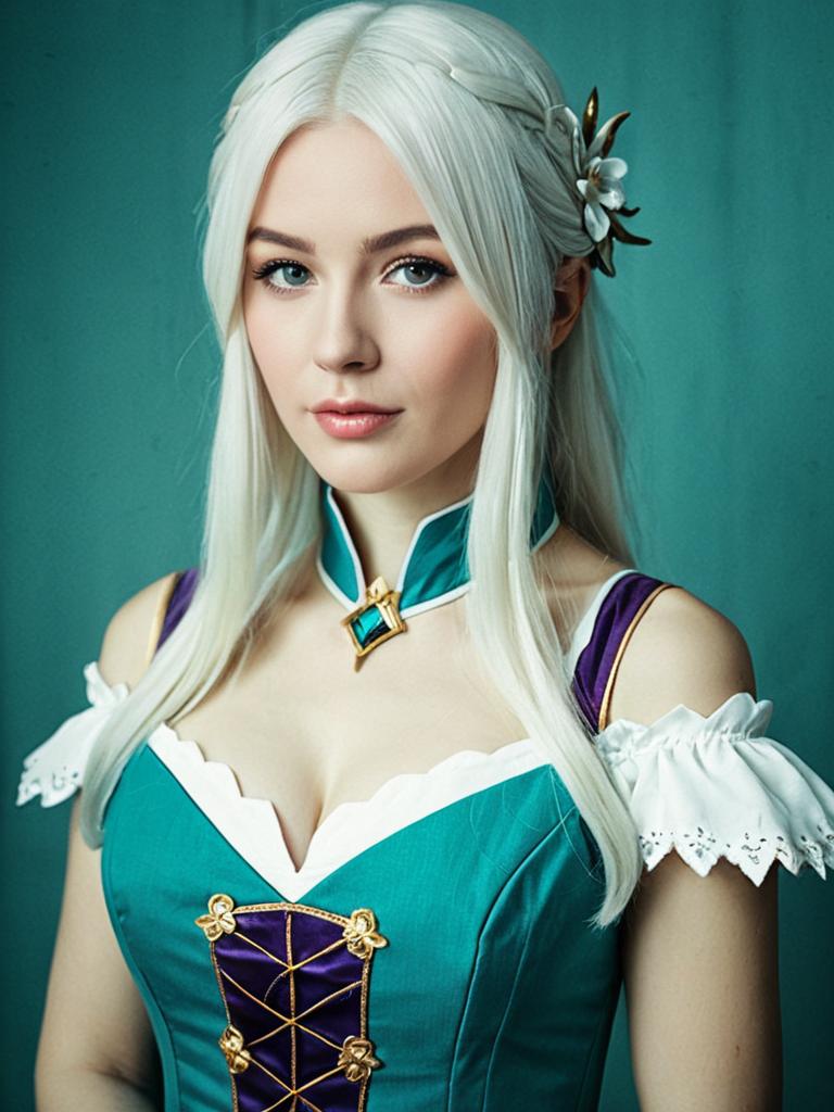 Realistic Photo of Woman in Emilia Cosplay Costume