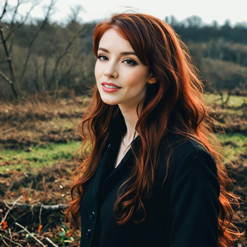 Elegant Woman with Red Hair in Nature